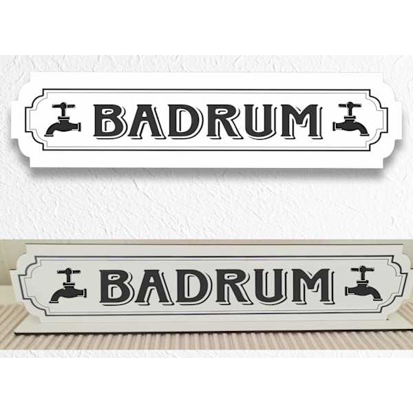 Badrum vit skylt - badrumskylt med stativbasen 35x80cm