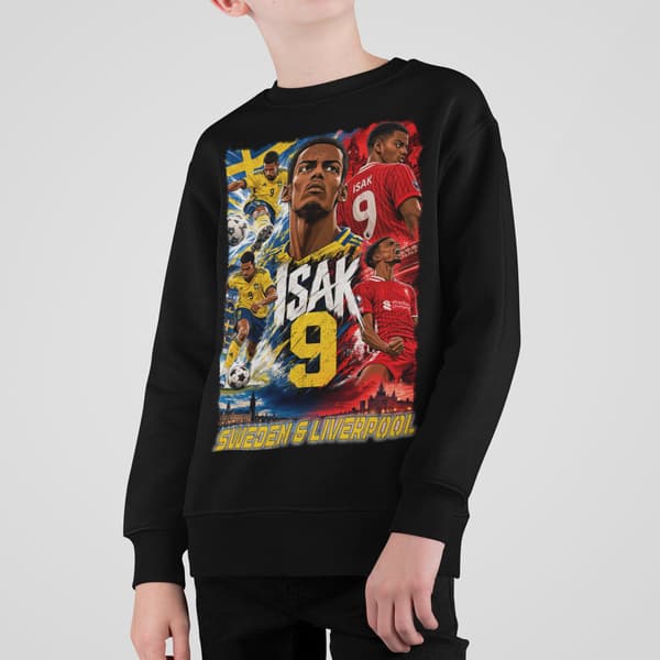 Alexander Isak Sweatshirt – Sverige & Liverpool – Svart – Barn & Vuxen 152cl 12 - 13 år