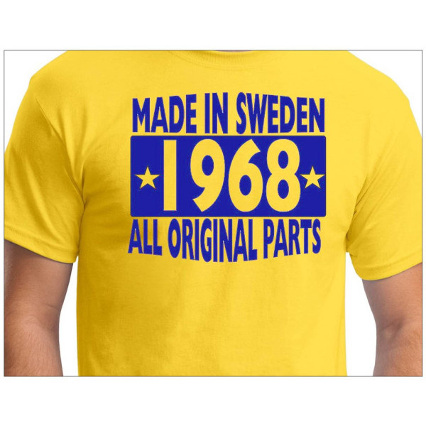 Keltainen T-paita Valmistettu Ruotsissa 1968 Kaikki alkuperäiset osat XXL