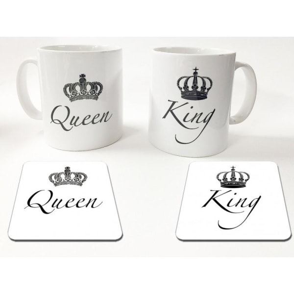 Konge eller dronning pakke med t-shirt + krus & coaster pakke Queen T-shirt XL & Queen mugg + Unde