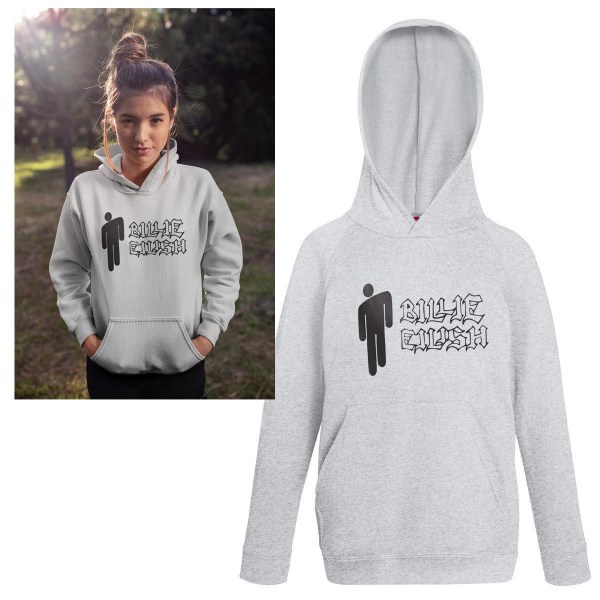 Billie Eilish barn Huvtröja grå Hoodie tröja t-shirt sweatshirt Grey 140cl 9-11år