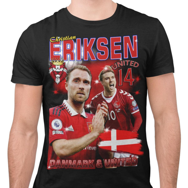 Christian Eriksen Sort united t-shirt manchester utd Danmark 140cl 9-11 år