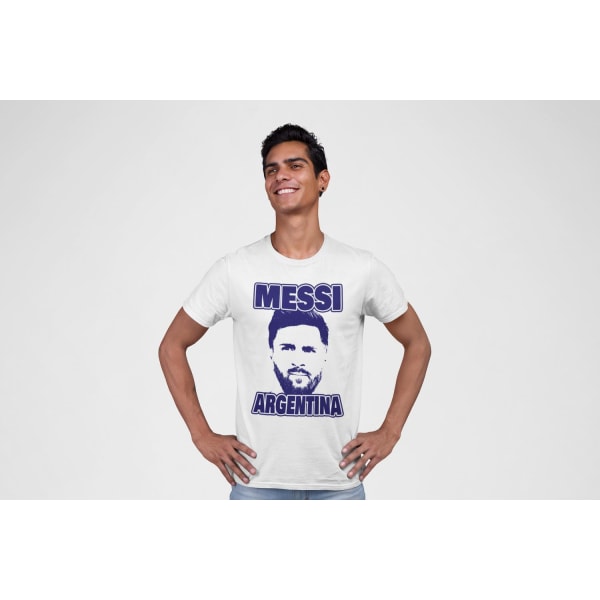 Messi Argentina hvid t-shirt med udskæring Red 130cl 7-8år