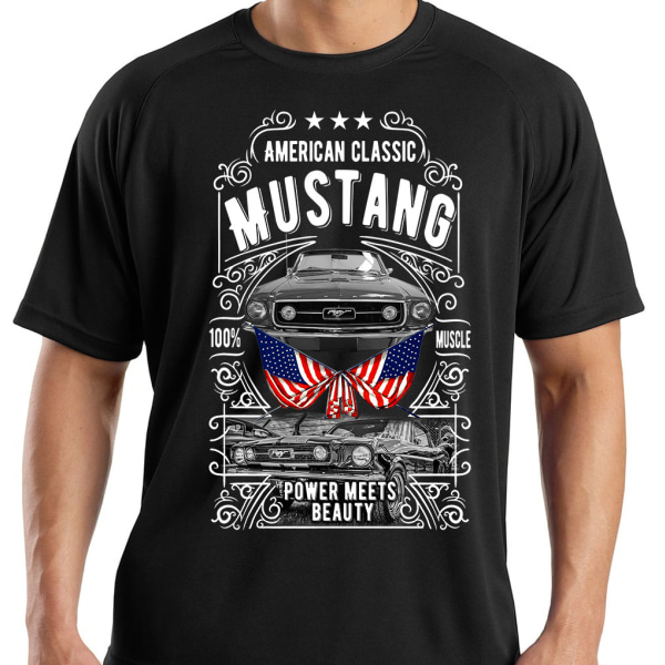 Auto T-paita Mustang musta vintage tyyliin M