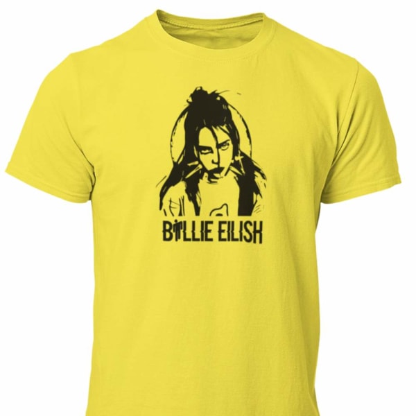 Billie Eilish t-shirt i gul - Cutout design unisex 11-12år 152cl