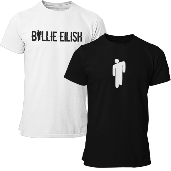 2st t-shirts med Billie Eilish tryck -  svart & vit T-shirt XXL