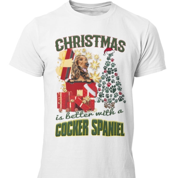 Cockerspanielikoiran t-paita - Joulu on parempi cockerin kanssa White XXXL