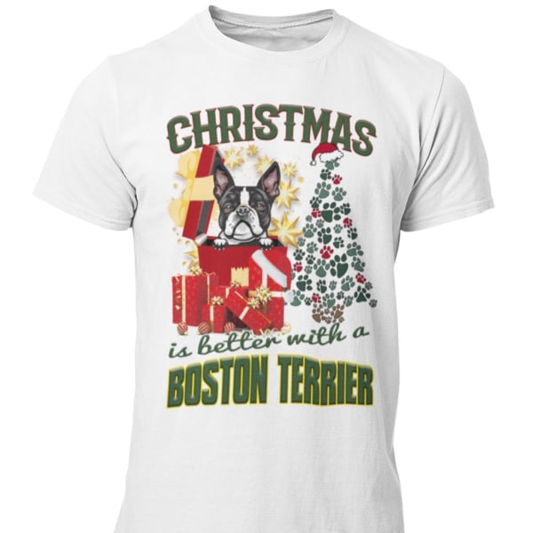 Boston Terrier Jul  hund  schäfer t-shirt White L