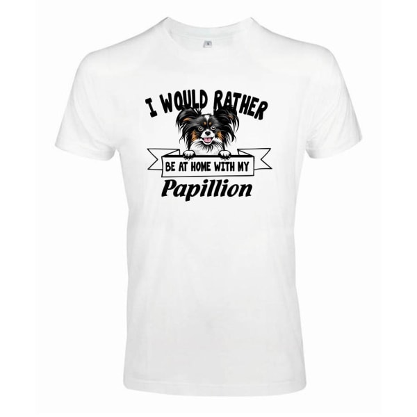 Papillion Kikande hund t-shirt - Rather be with... White L