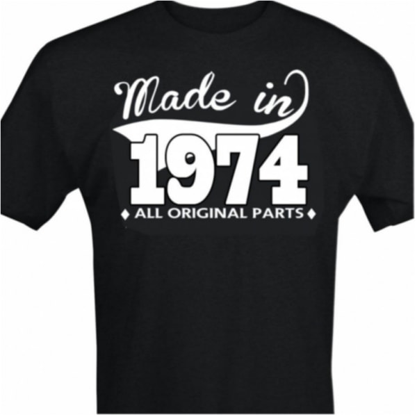 Svart T-shirt med design - Made in 1974 - All original parts XL