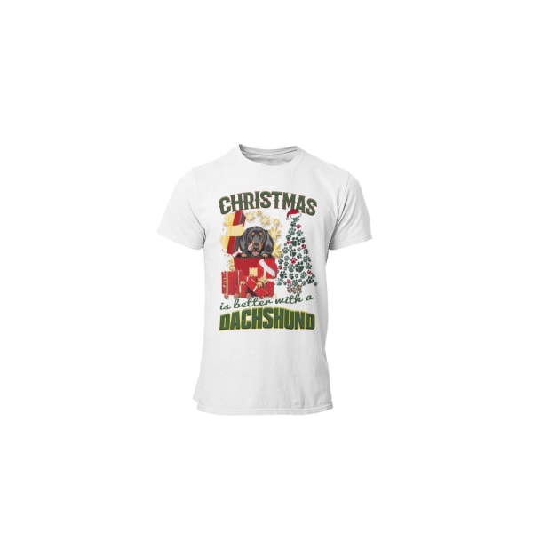 Dachshund t-shirt Jul hund t-shirt christmas jumpers stil tax White M