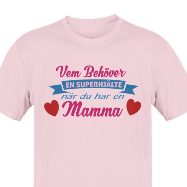 Mamma T-shirt Vem behover en Superhjälte Rosa t-shirt Pink L