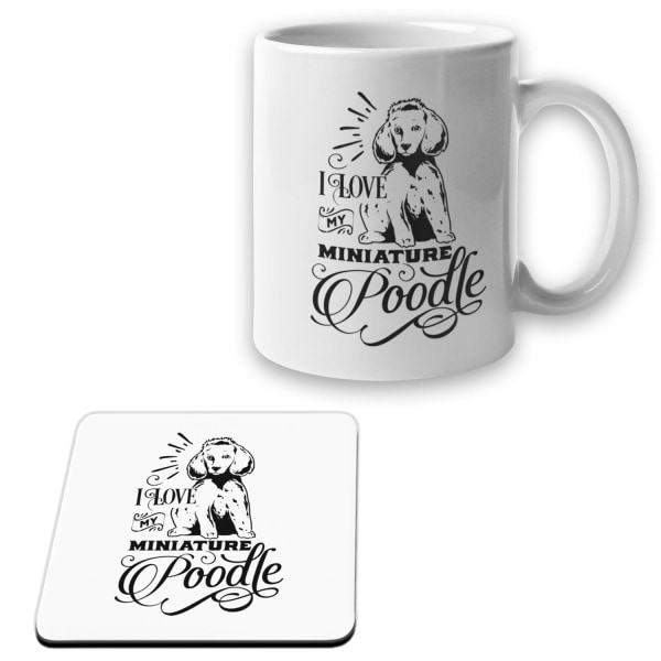 Pudel Mugg + Underlägg paket I Love miniture poodle hund set