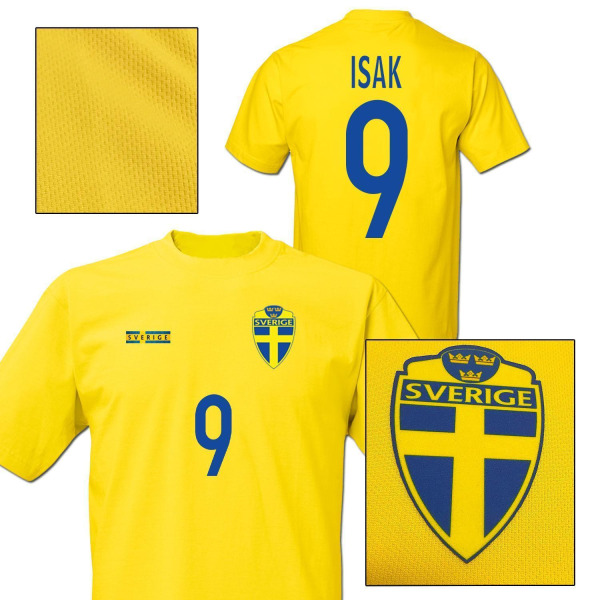 Fodboldtrøje i svensk stil med t-shirt med Isak 9 print 140cl 9-11år