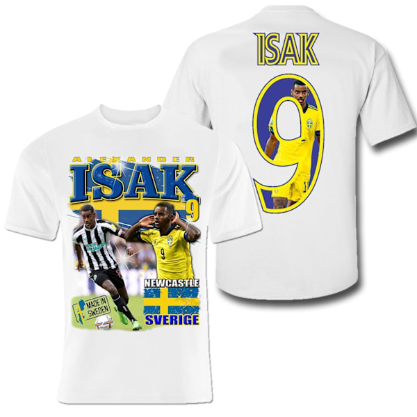 Alexander Isak Vit sportströja t-shirt Sverige & Newcastle Tryck fram & bak XL