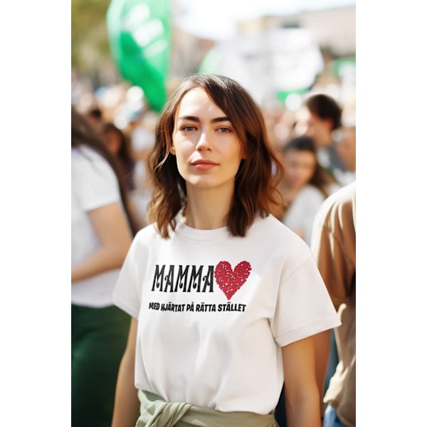 Mamma vit T-shirt  - Mamma, med hjärtat på rätta stället XXL