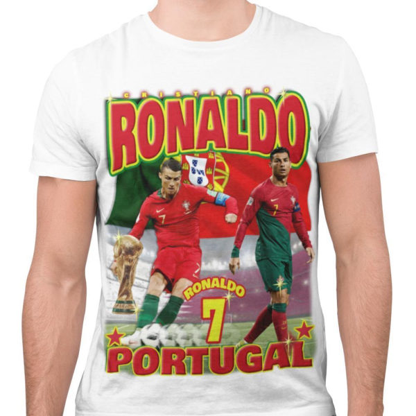 T-paita Ronaldo Portugal urheilupaita printti edessä ja takana White XL