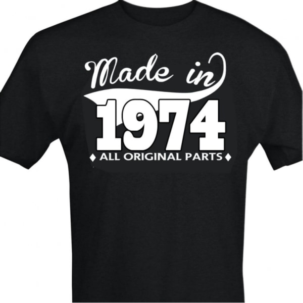 Sort T-shirt med design - Lavet i 1974 - Alle originale dele S
