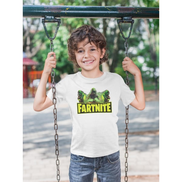Fortnite parody t-shirt - Vit tröja med full färg fartnite tryck 130 cl 7-8år