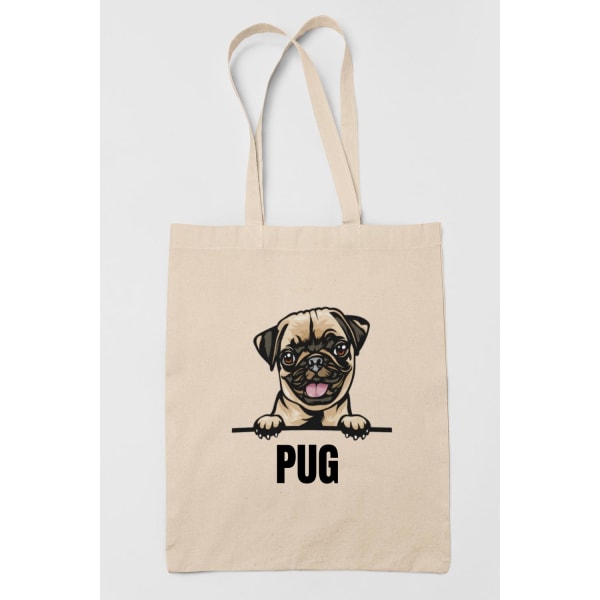 Mops Pug tygkasse hund shopping väska Tote bag Natur one size