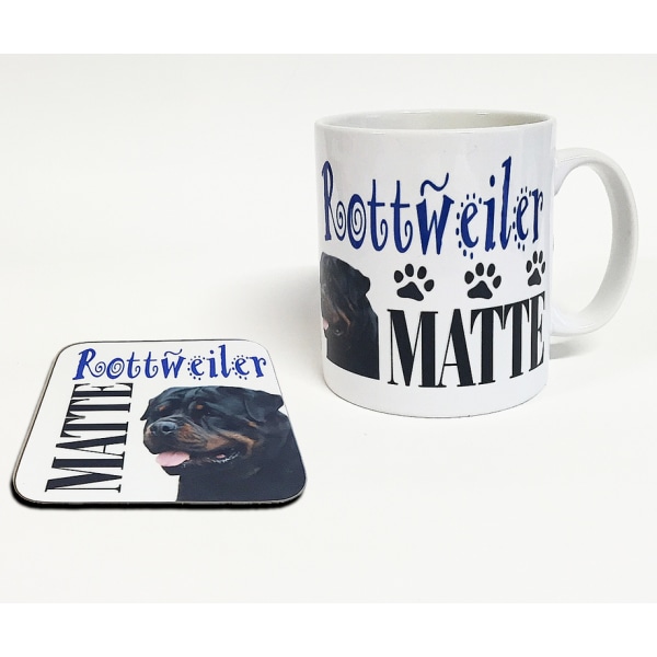 Mugg + Underlägg med tryck Rottweiler Matte hund design