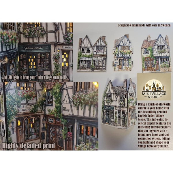 Mini byscen – LED-vänlig design by i engelsk stil -Tudor mini village