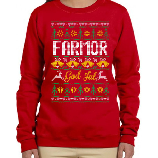 Farmor Jultröja - Christmas jumper stil röd sweatshirt XL