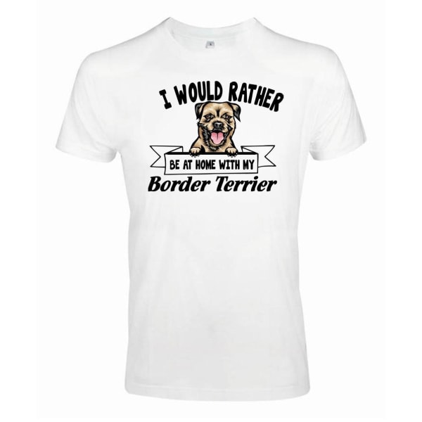 Border Terrier kigger hunde-t-shirt - Vær hellere hjemme med... White XXXL