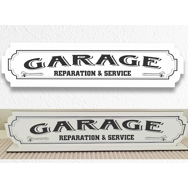 Garage vit skylt - Garageskylt med stativbasen 35x80mm