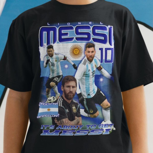 Messi T-shirt - Barcelona & Argentina spelare tröja svart 152cl