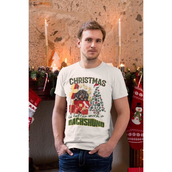 Dachshund t-shirt Jul hund t-shirt christmas jumpers stil tax White M