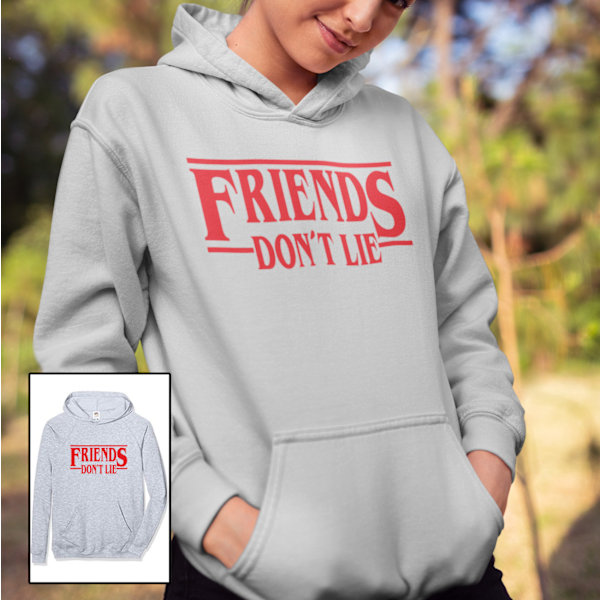 Friends don't lie barn Ask grå huvtröja Stranger things hoodie 128cl 7-8 år