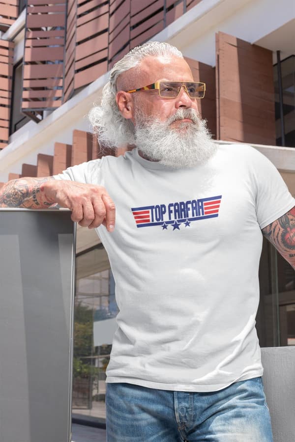 Top Farfar vit t-shirt med coolt tryck fram S