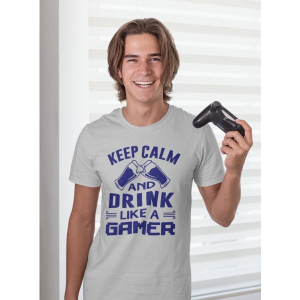Gråmelerad  T-shirt med drink like a gamer design M