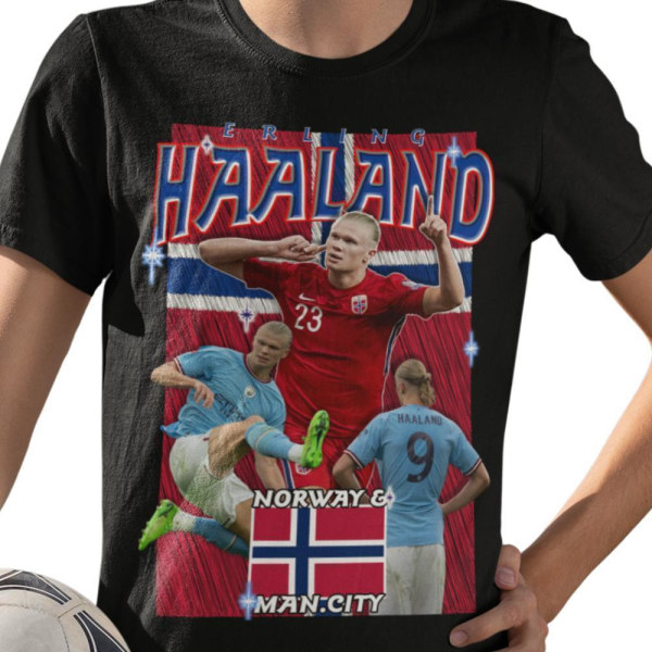 Erling Haaland T-shirt - Man City & Norge spelare tröja svart XL