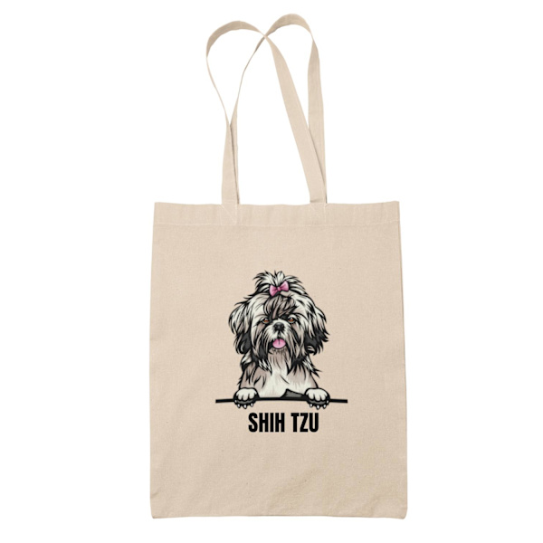 Shih Tzu tygkasse hund shopping väska Tote bag Natur one size