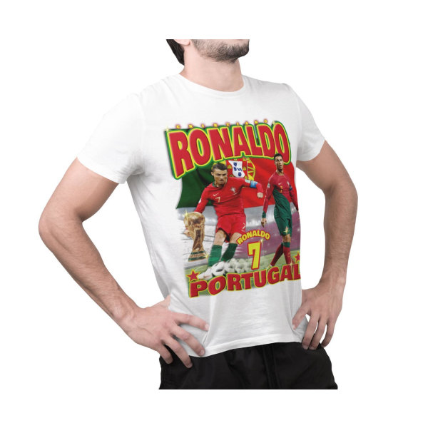 T-shirt Ronaldo Portugal sportströja tryck fram & bak White 140cl 9-11 år