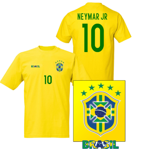 Brasil stil fotbollströja med Neymar Jr 10 tryck X-Small (164-170cl)