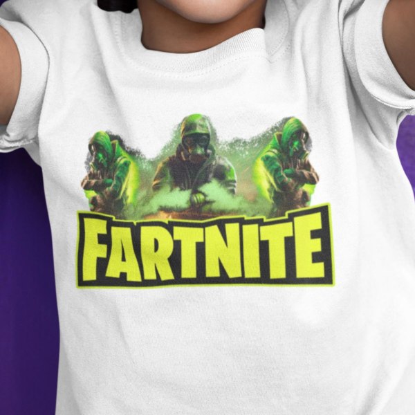 Fortnite parody t-shirt - Vit tröja med full färg fartnite tryck 130 cl 7-8år