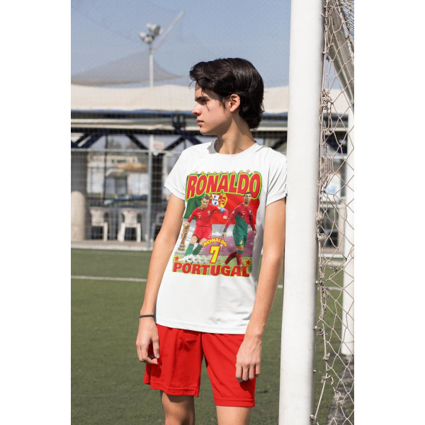 T-shirt Ronaldo Portugal sportstrøje print foran og bagpå White 158cl 12-13 år