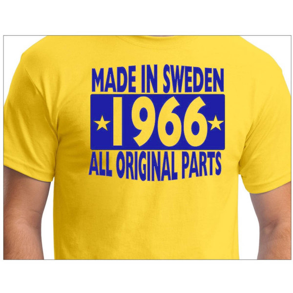 Keltainen T-paita Valmistettu Ruotsissa 1966 Kaikki alkuperäiset osat S