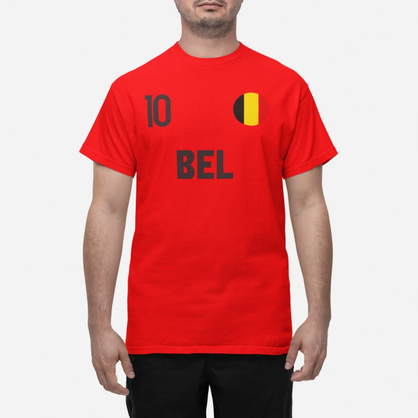 Belgien landslag t-shirt i röd med BEL & 10 fotboll euro24 XL