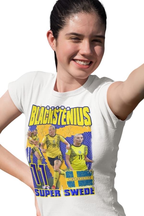 Stina Blackstenius Supportertröja –Vit, Supermjuk polyester med tryck fram & bak Barn 12-14 år 158cl