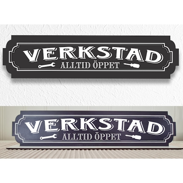 Verkstad svart skylt - Verkstadskylt med stativbasen 35x80mm beer, home bar