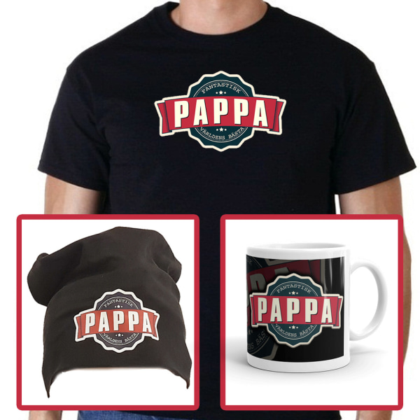 T-shirt med Pappa vintage stil färg tryck + mugg + mössa paket S