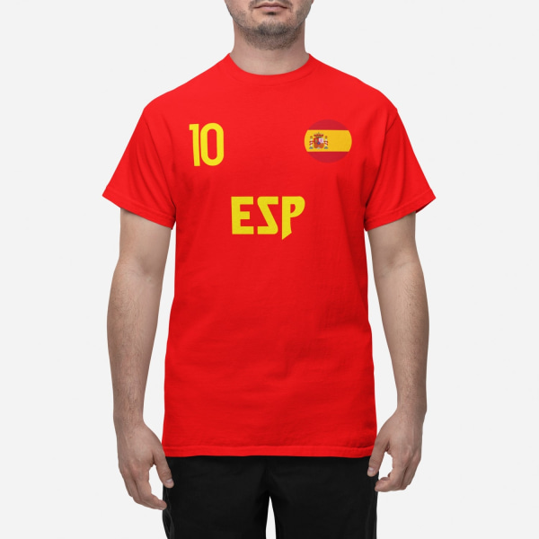 Spanien landslag t-shirt i röd med ESP & 10 fotboll eurovision L