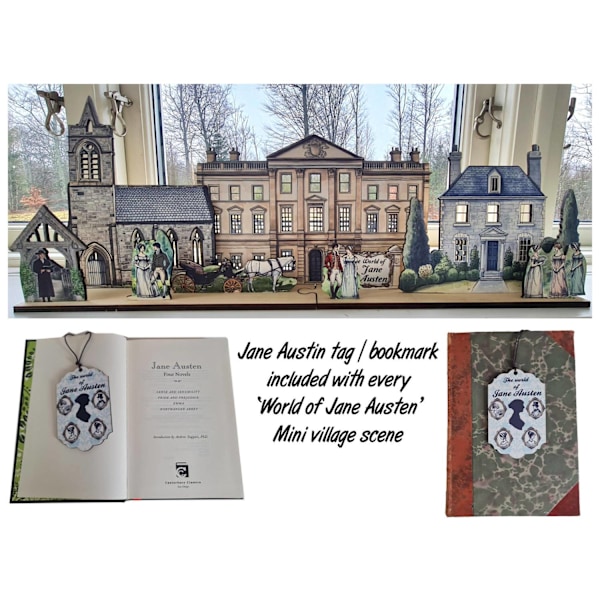 Jane Austen  byscen i miniatyr för hylla Lägg till LED-lampor för att ge liv
