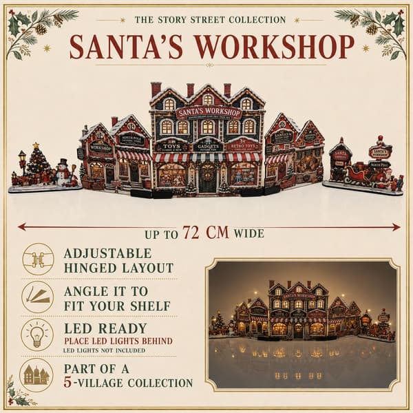 Santa’s Workshop julby – LED-förberedd tomteverkstad, upp till 72 cm