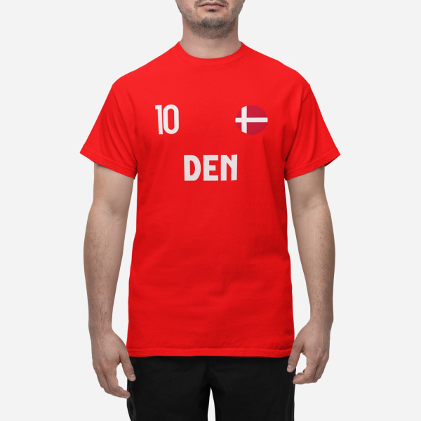 Tanskan maajoukkueen keltainen t-paita, jossa DEN ja 10 Euroviisua 24 euroa S