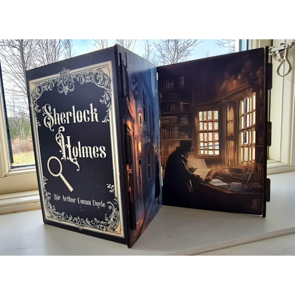 Sherlock Holmes Glow Book Scene 3D-bokkonst, hyllbelyst display för led-lampor,